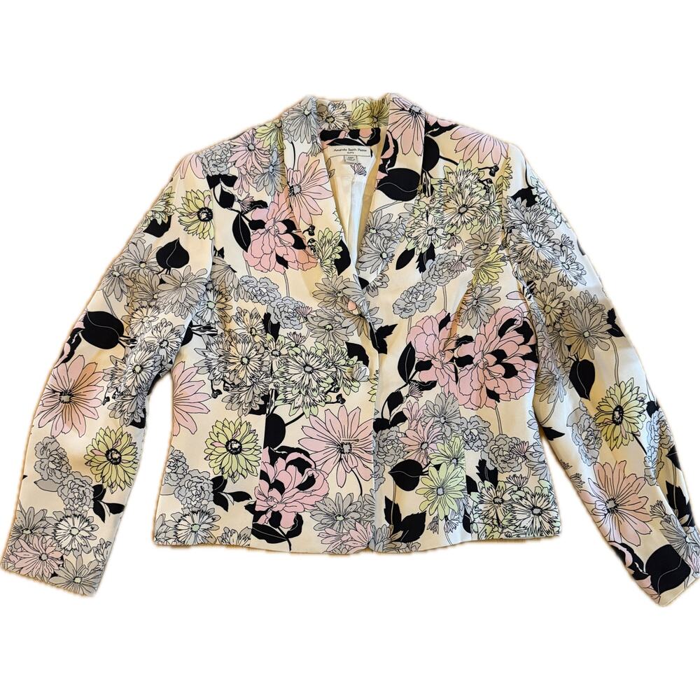 Amanda‎ Smith Blazer Jacket Womens 12P Multicolor Floral Open Front Cropped